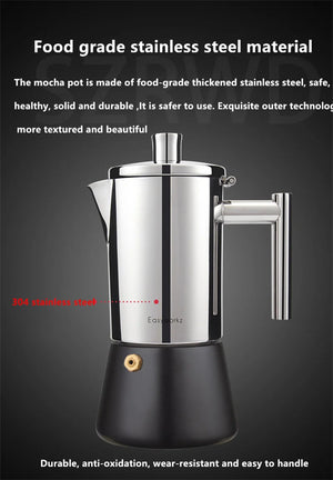 Italian Moka Espresso Maker Stainless Steel Coffee Pot for Gas or Induction Stove, Cuban Style Mocha Kettle