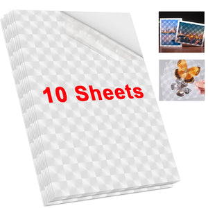 10 Sheets A4 Holographic Transparent Self-Adhesive Cold Laminating Film for Crafts and Photos - Stars & Dots Pattern