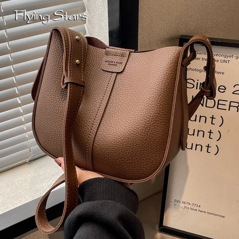2024 Soft Leather Retro Bucket Shoulder Crossbody Bag - Large Capacity Casual Commuter Handbag