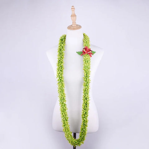 Artificial Silk Green Orchid & Rose Leis in Bulk for Graduation or Decoration - Hawaiian Style Floral Garland