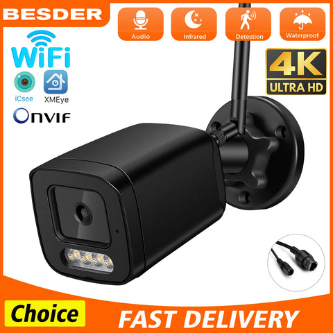8MP 4K WiFi IP Camera Outdoor Waterproof CCTV, AI Human Detect, Audio, Wireless H.265 Security Bullet Surveillance