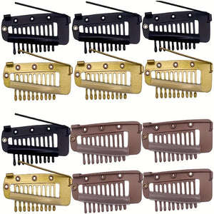10-50pcs Hair Extension Clips 3.6cm, 10 Teeth Snap Clips with Safety Pin for Weft