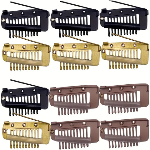 10-50pcs Hair Extension Clips 3.6cm, 10 Teeth Snap Clips with Safety Pin for Weft