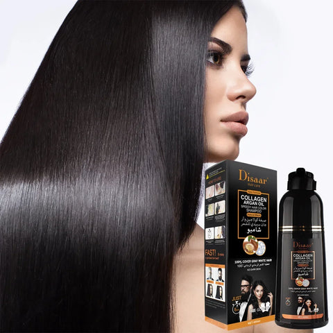 Argan Oil Hair Color Shampoo 400ml - Fast Gray Coverage, Natural Black, Repairs Damaged Hair