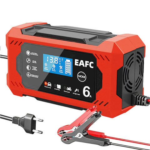 12V 6A Car Battery Charger Intelligent Fast Charging Pulse Repair Auto-Stop Dual Mode for Motorcycle Truck Lead Acid