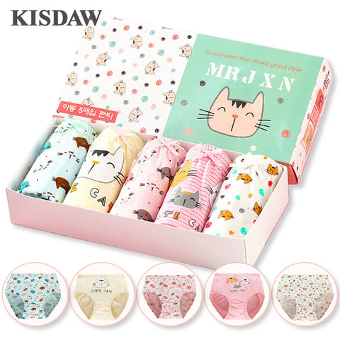 5-Pack Cotton Baby Girl Underwear Set - Soft Cartoon Triangle Briefs with Gift Box