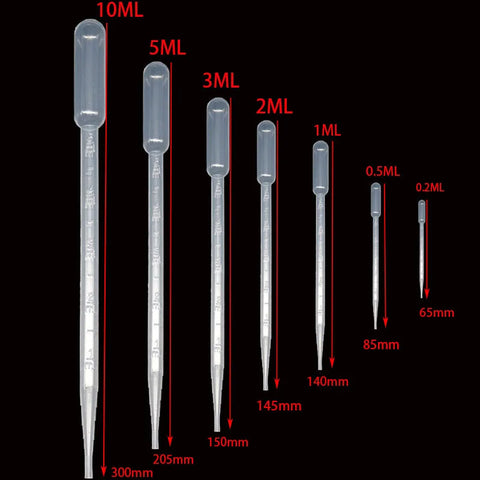 10 Pack Graduated Plastic Pipettes 0.2-10ml Disposable Liquid Droppers for Laboratory Use