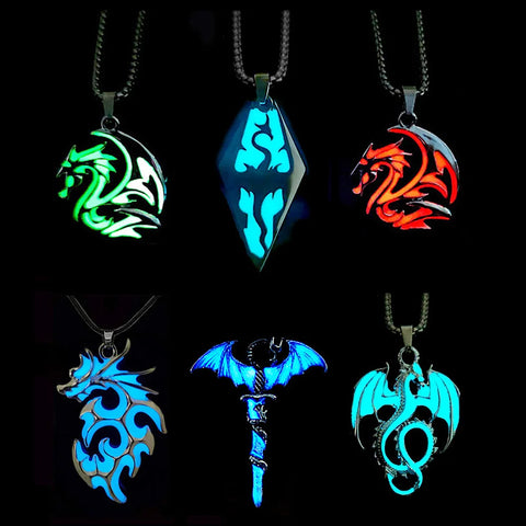 Glowing Stainless Steel Dragon Pendant Necklace - Luminous Chain for Night Dance, Hip Hop, Rock Styles