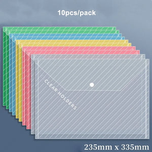 10-Pack A4 Waterproof Twill Document Bags with Snap Buckles, Large Capacity for Office & School Test Papers, Transparent File Folders