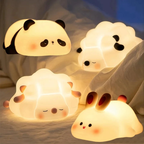 Cute LED Night Light - Panda, Sheep & Rabbit Silicone - USB Rechargeable with Timer - Bedroom Decor for Kids Birthday