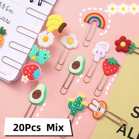 20pcs Cartoon Fruit Animal Paper Clips Metal Bookmarks School Office Supplies Kawaii Stationery