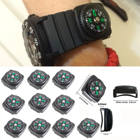 10-Pack Mini Wristband Compass Set - Portable Outdoor Hiking Camping Survival Navigation Tool