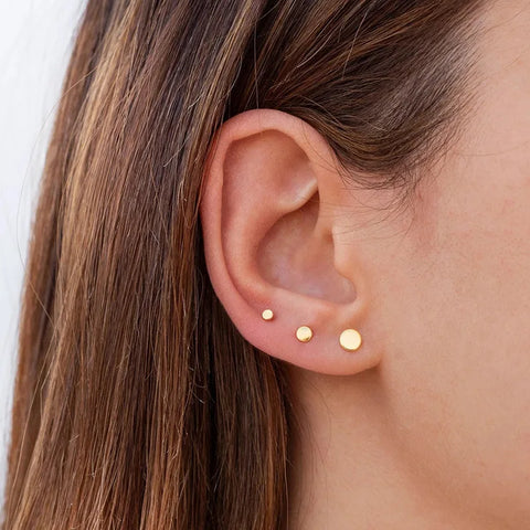 3 Pairs 18k Gold Plated Stainless Steel Stud Earrings Set for Men - Mini Round Cartilage Style