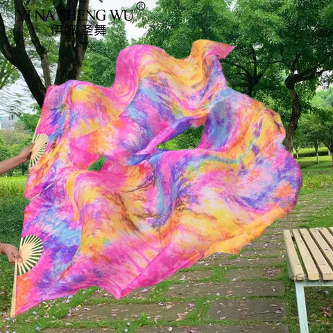 Belly Dance Silk Veil Fans - Lightweight Hand-Dyed 100% Silk for Performance