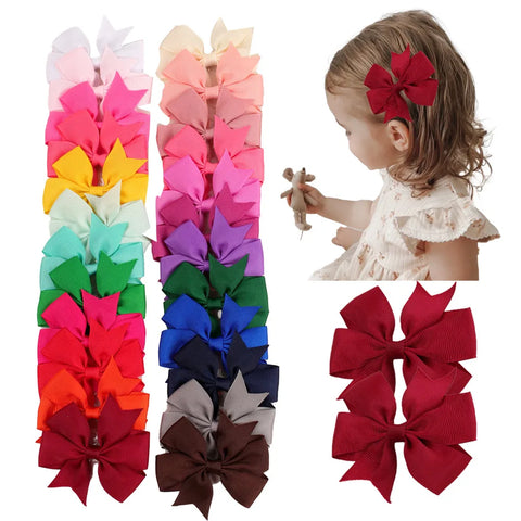 24pcs Solid Grosgrain Ribbon Hair Bows Clips for Kids - Handmade Hairpins Hairgrips Set