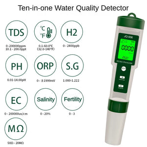 10 in 1 Water Quality Tester: pH/EC/TDS/ORP/Temp/Salt/Resistivity for Aquariums & Pools