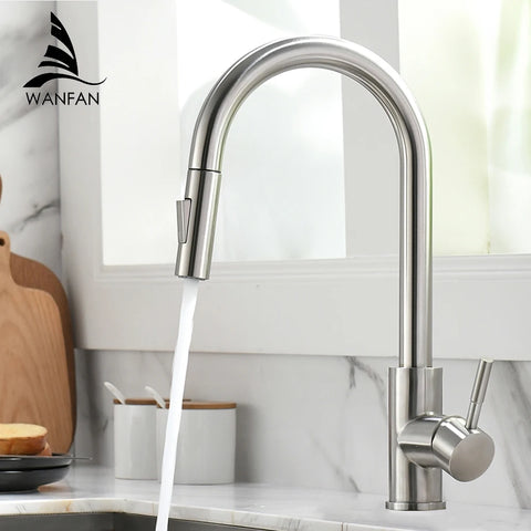 Black Pull-Out Kitchen Faucet, G1/2 Single Hole Tap for Sink