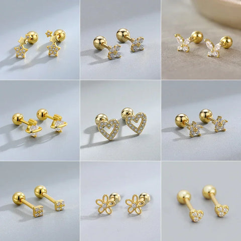 Heart Stud Earrings for Women Hypoallergenic Screw Cartilage Helix Piercing Jewelry Accessories