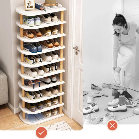 Bamboo Shoe Rack Multi-Layer Organizer Stand, Anti-Vibration, Space-Saving, Easy Assembly, Simple Household Shoe Storage