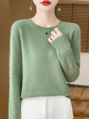 100% Merino Wool Women's O-neck Sweater Long Sleeve Pullover Jumper for Spring, Autumn, Winter Knitwear Top