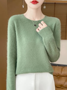 100% Merino Wool Women's O-neck Sweater Long Sleeve Pullover Jumper for Spring, Autumn, Winter Knitwear Top