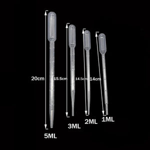 100 Pack Disposable Plastic Pipettes 1ml-5ml Graduated for Lab, Makeup, Oil, Liquid Dropper Tools