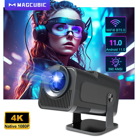 4K Native Android 11 Projector 390 ANSI Dual WiFi 6 BT 5.0 Outdoor Portable Cinema Projector 1080p HD