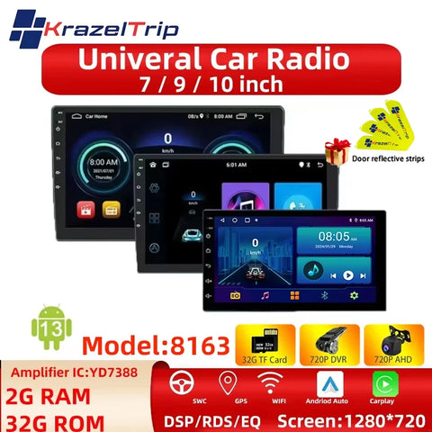 2DIN 7/9/10" Android Auto CarPlay Multimedia Car Radio Stereo for Hyundai Toyota Nissan Kia