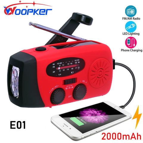 Emergency Hand Crank Solar Radio with USB, FM/AM/NOAA, LED Flashlight, 2000mAh Power Bank
