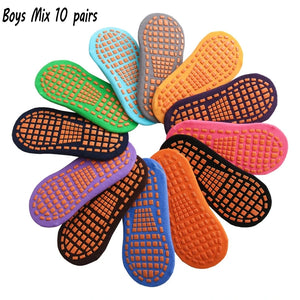 10 Pairs Non-Slip Socks for Kids & Adults - Trampoline, Sports, Outdoor, Parent-Child Cotton Set
