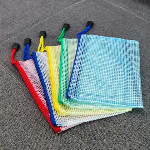 10 Pcs A6 Mesh Zipper Pouches (6.85x4.56) - Assorted Colors, Waterproof Document & Stationery Bags