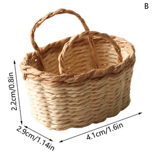 1/12 Miniature Dollhouse Handwoven Rattan Basket for Vegetables & Flowers - Adorable Dollhouse Decor Accessory