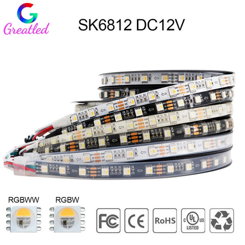 1-5m Addressable RGBW RGBWW LED Strip Light 5050 SMD 60 LEDs/m, White/Black PCB, IP30/IP65/IP67, DC12V