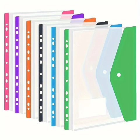 6-Color 11-Hole A4 File Expansion Bag, 2/3/4 Ring Snap Button File Folder, Horizontal Filing Organizer