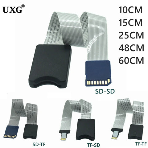 Flexible SD to Micro SD Card Extension Cable Adapter - 10cm/25cm/48cm/60cm