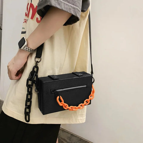 Compact Unisex Crossbody Bag - PU Leather Chain Shoulder Messenger for Teens & Adults - Small Phone Handbag
