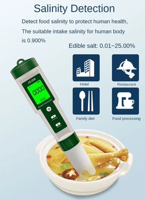 10 in 1 Water Quality Tester: pH/EC/TDS/ORP/Temp/Salt/Resistivity for Aquariums & Pools