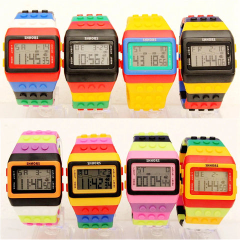 Building Block Rainbow DIY Digital Alarm Clock Sports Watch for Women, Men, Students