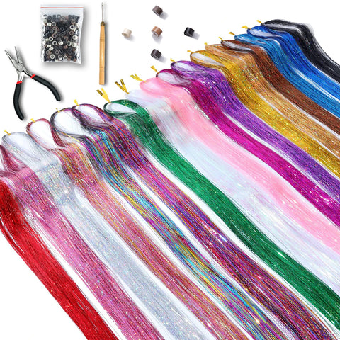 Colorful Sparkle Hair Tinsel Extensions 100cm for Braiding & Headdress
