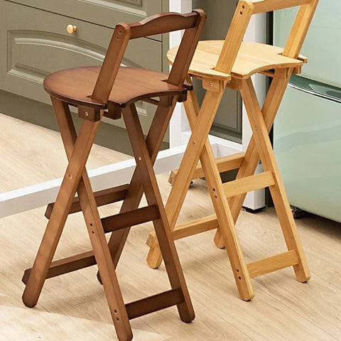 Foldable Bamboo Bar Chair with Backrest - Portable High Counter Stool, Space-Saving Nordic Dining Furniture, Coffee Shop Seating