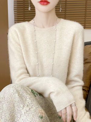 100% Merino Wool Women's O-neck Sweater Long Sleeve Pullover Jumper for Spring, Autumn, Winter Knitwear Top