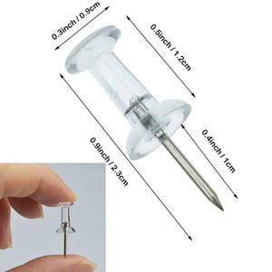 100pcs Clear Push Pins Thumb Tacks for Map & Bulletin Boards, Transparent Drawing Pins for Cork Notice Boards