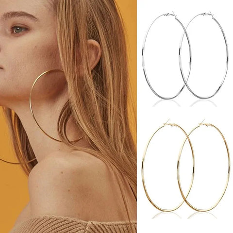 2pcs Stainless Steel Circle Hoop Earrings 30-100mm for Men & Women - Fashion Jewelry for Nightclub DJ