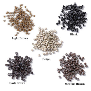 100pcs Silicone Micro Rings Beads for Hair Extensions Beige Black 5x3x3mm Micro Nano Loop Links