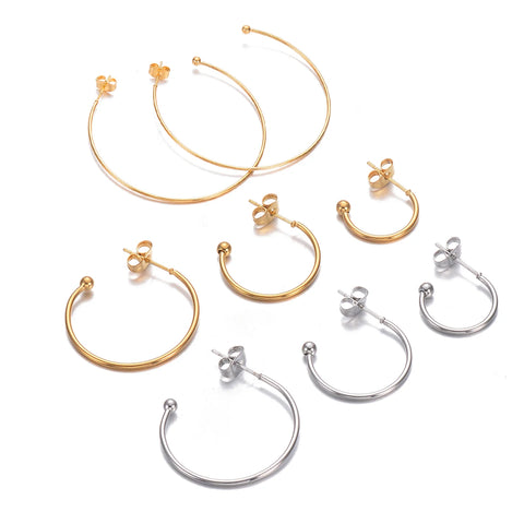 10pcs Large French Ball Tip Open Circle Hoop Earrings Stainless Steel Drop for Women Fashion Jewelry