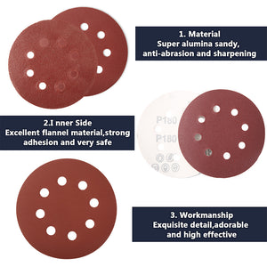 100pcs 5" 8-Hole Sandpaper 80-3000 Grit Mixed Self-Adhesive Sanding Discs Polishing Pads for Auto 125mm