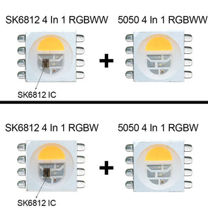 1-5m Addressable RGBW RGBWW LED Strip Light 5050 SMD 60 LEDs/m, White/Black PCB, IP30/IP65/IP67, DC12V