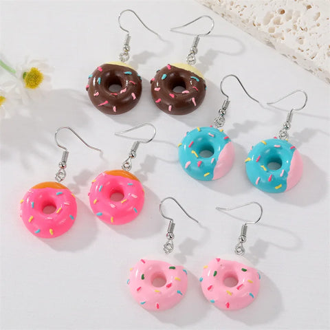 Colorful 3D Donut Dangle Earrings for Kids - Kawaii Charm Food Jewelry