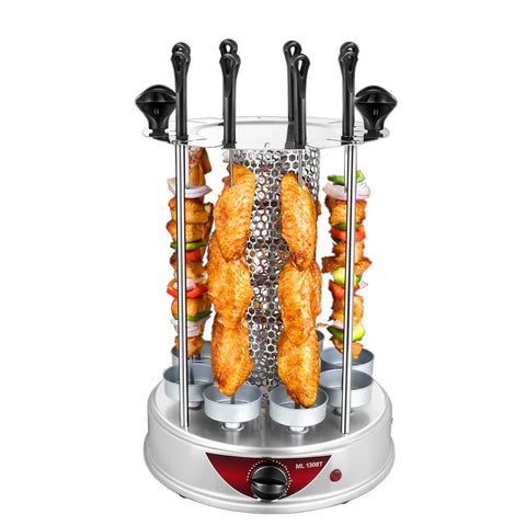 Electric BBQ Grill Automatic Skewers Rotating Vertical Grill Smokeless Timer Mutton Skewer Machine 6/8/10 Sticks Barbecue Tool