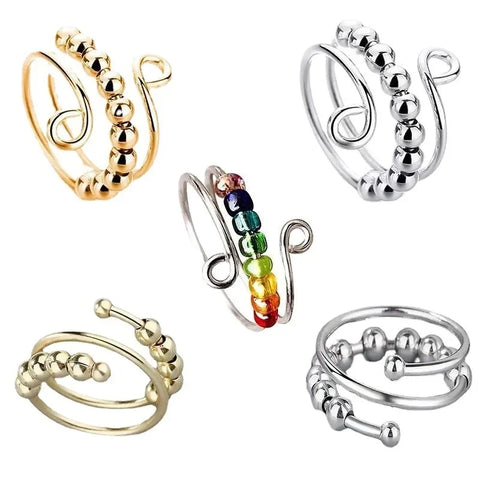 Boho Rainbow Bead Anxiety Ring Stress Relief Fidget Spinner Rotating Fashion Wedding Jewelry
